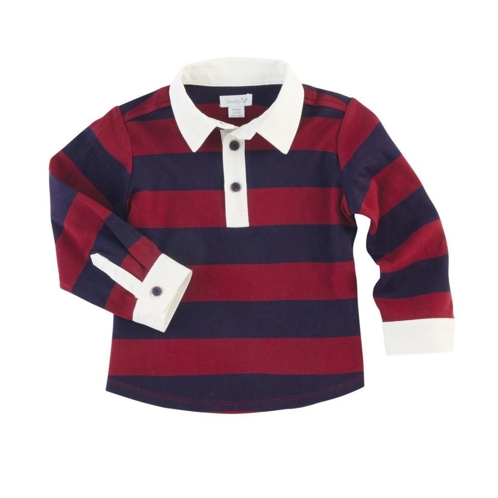 Mud Pie | Rugby Stripe Quarter Button Down (4T-5T) 🏉